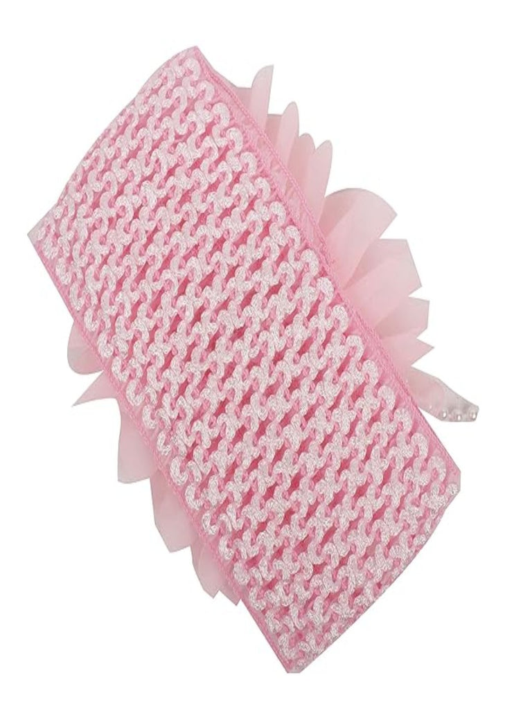 Yellow Bee Pink Big Ruffle Flower Infant Hairband Back View