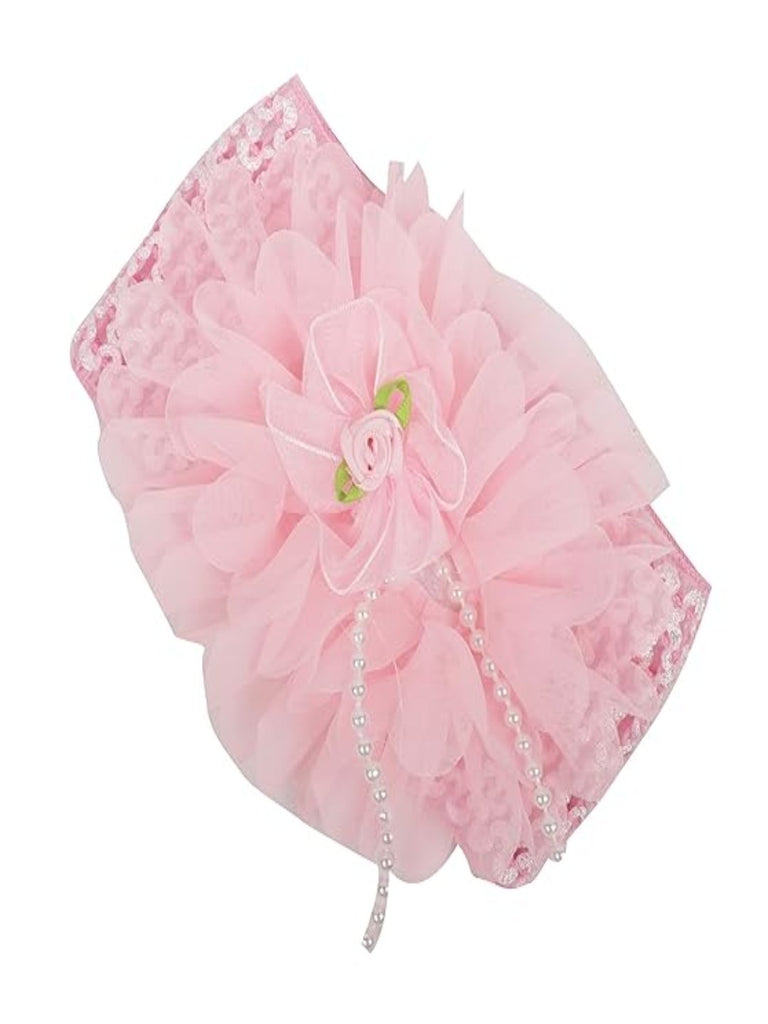 Yellow Bee Pink Big Ruffle Flower Infant Hairband Full Front View