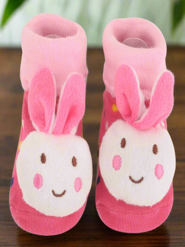 Pink Bunny Face Baby Socks with 3D Ears Product View - Yellow Bee