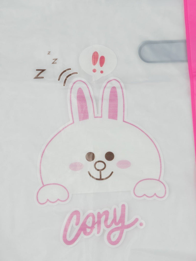 Detail of the bunny design on the Pink Bunny-Themed White Raincoat for Girls.