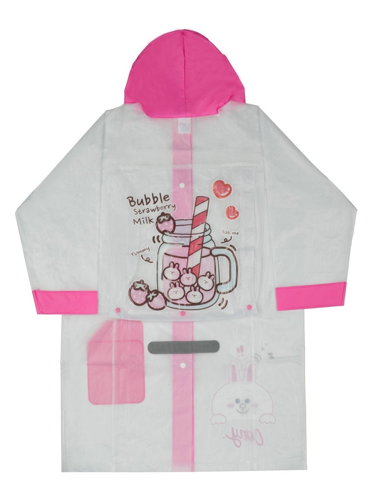 Back view of the Pink Bunny-Themed White Raincoat for Girls by Yellow Bee.
