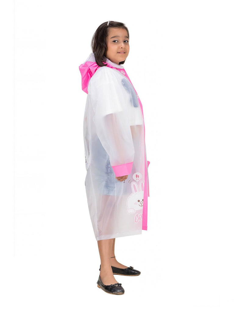 pink-bunny-themed-white-raincoat-for-girls-Side View