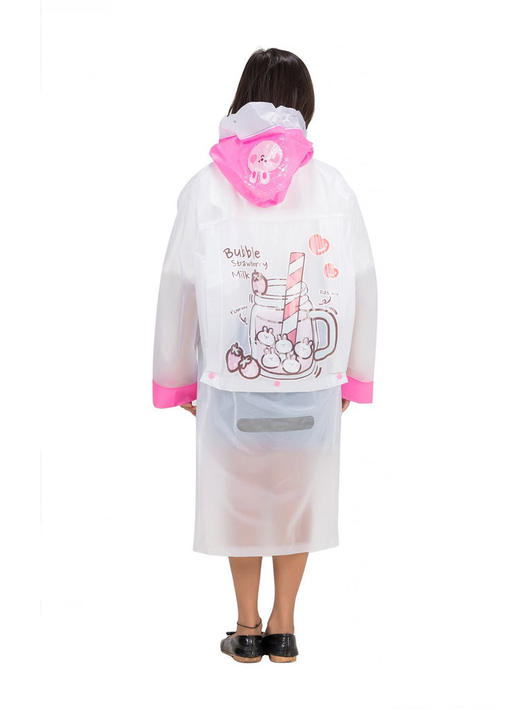 pink-bunny-themed-white-raincoat-for-girls-Back View