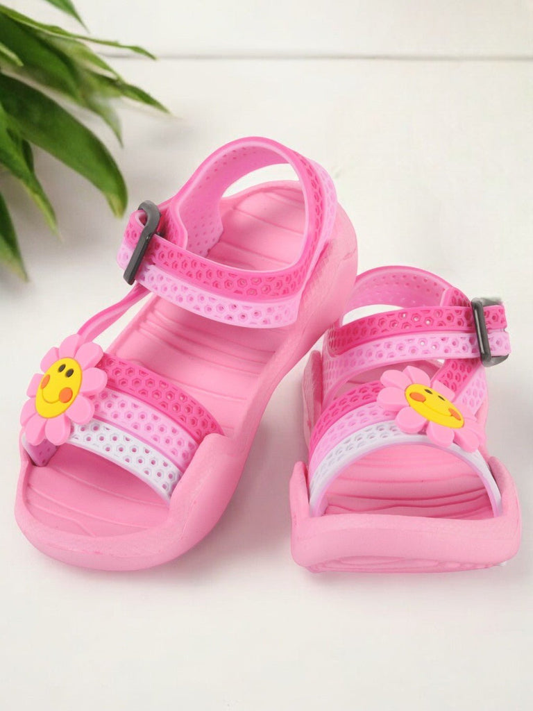 Pink Flower Adjustable Strap Sandals For Girls creative view