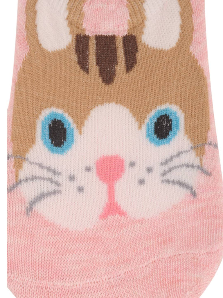 "Closeup of Pink Kitty Face No-Show Socks for Toddlers – Featuring a Cute Kitten Design"