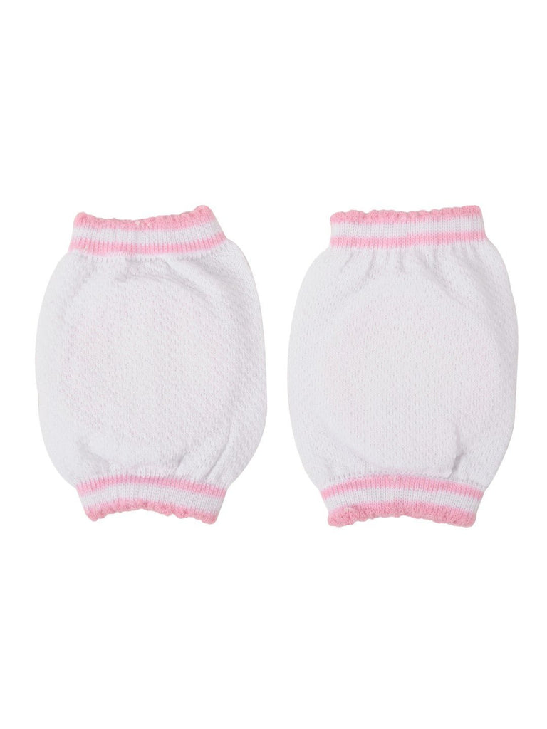 Yellow Bee Pink Knee Protection Pads for Crawling Babies - Back View with Pink Elastic Bands