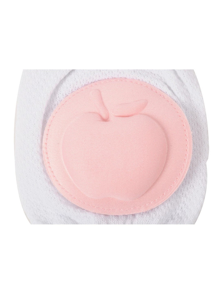 Close-Up View of Yellow Bee Pink Knee Protection Pads with Apple Motif for Crawling Babies