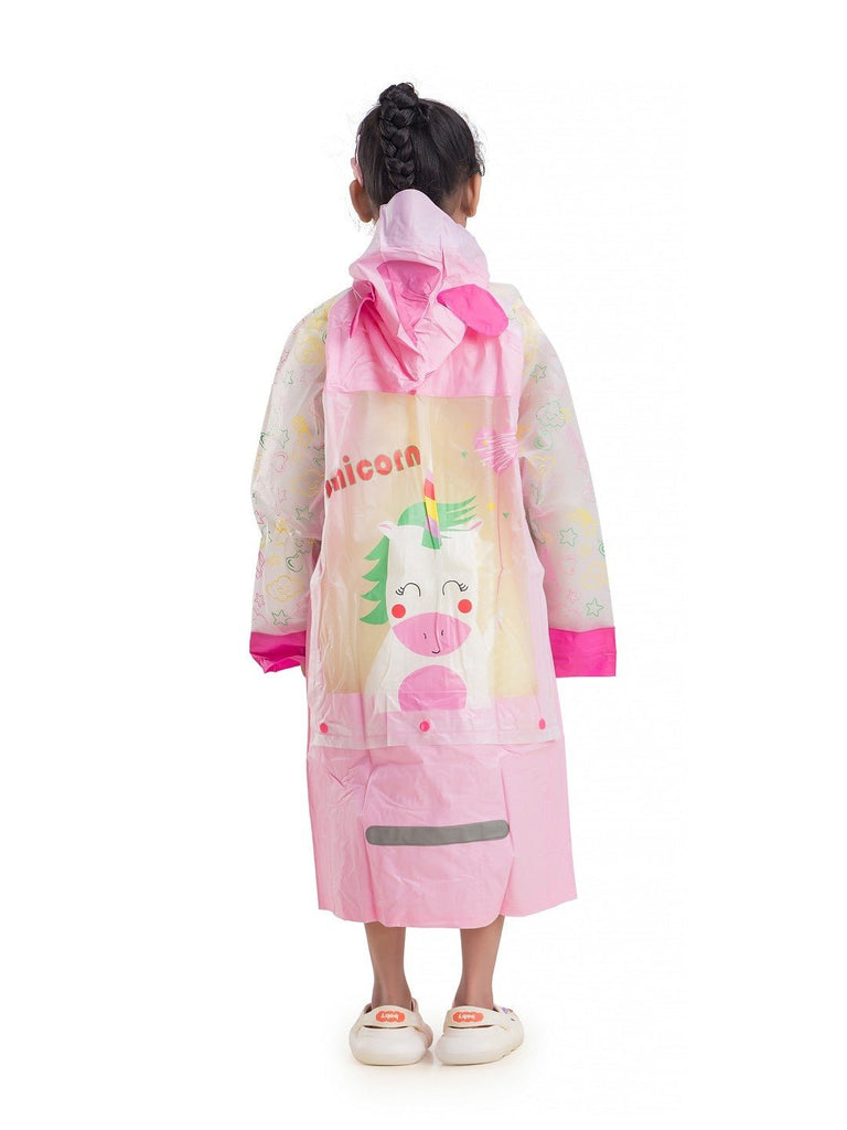 Full back view of Yellow Bee Pink Magical Unicorn Raincoat for Girls