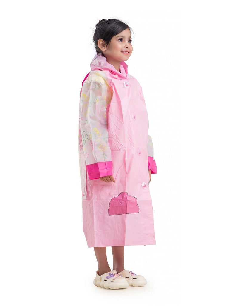 Full side view of Yellow Bee Pink Magical Unicorn Raincoat for Girls