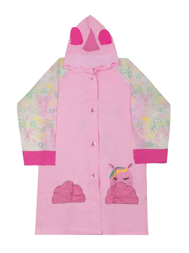 Front view of Yellow Bee Pink Magical Unicorn Raincoat for Girls