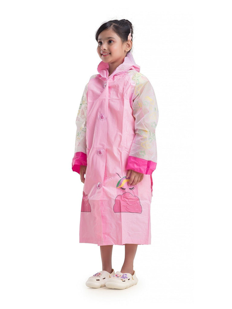 Full Angle view of Yellow Bee Pink Magical Unicorn Raincoat for Girls