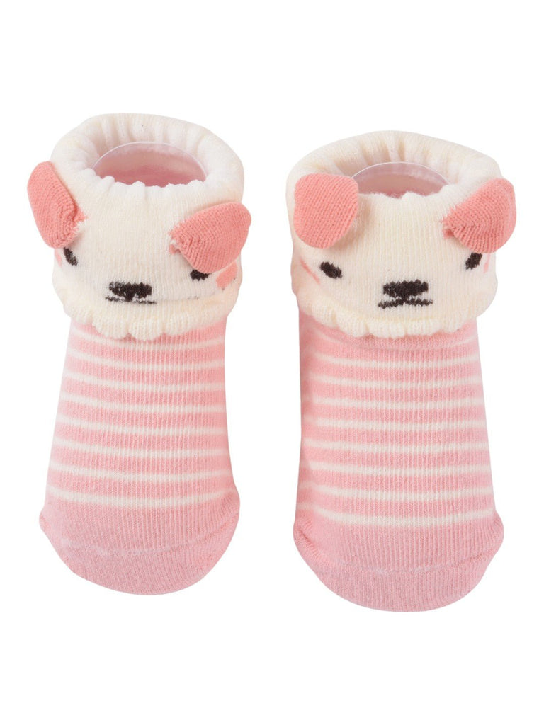 Pink Puppy Baby Socks with 3D Ears and Stripes Top view