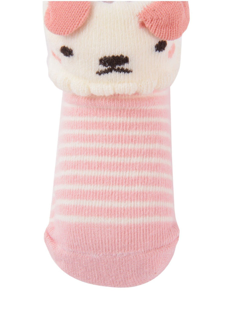 Pink Puppy Baby Socks with 3D Ears and Stripes-Closeupview