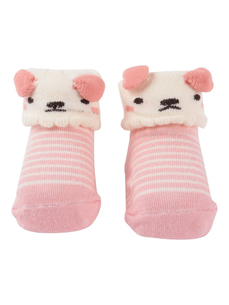 product view Pink Puppy Baby Socks with 3D Ears and Stripes