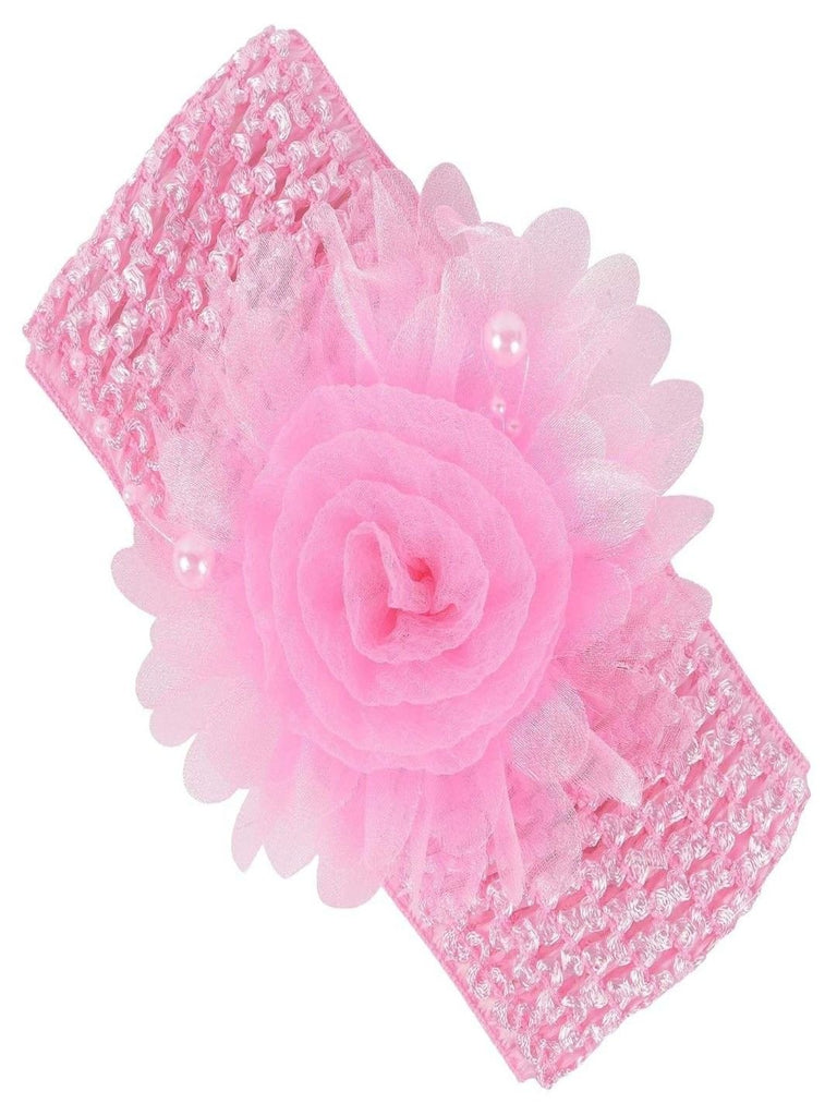 Yellow Bee Pink Ruffle Flower Infant Headbands Side View.