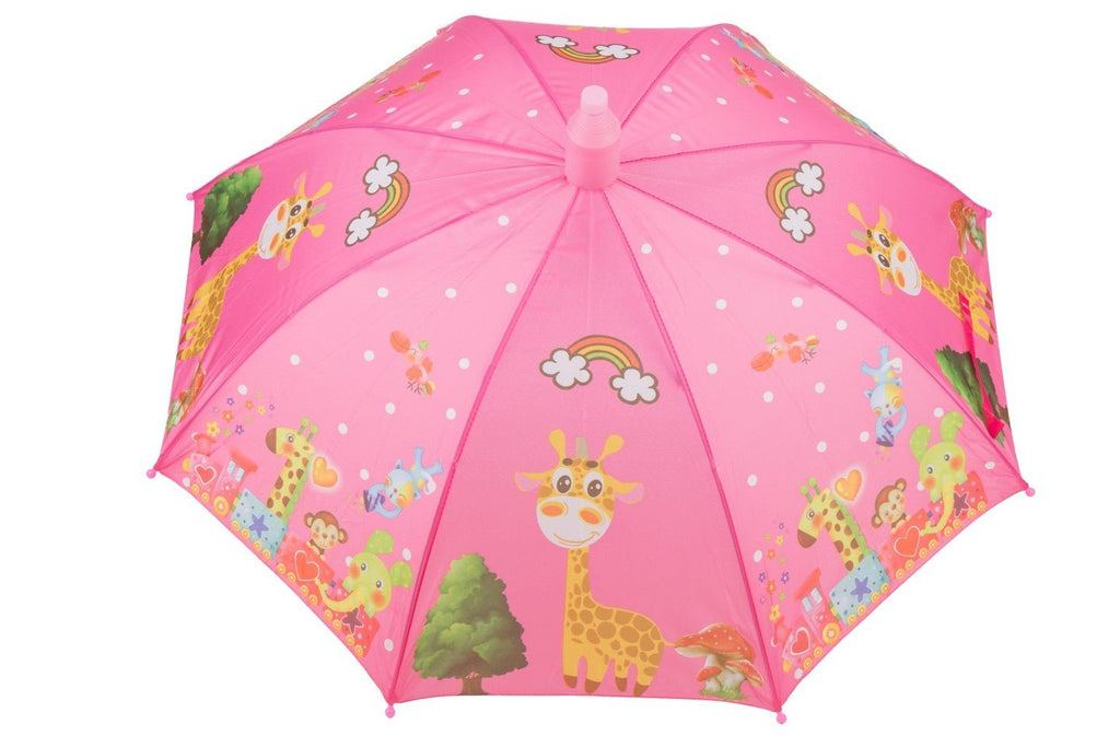 Top view of the Pink Safari Animals Umbrella, showing the full design and pattern layout.