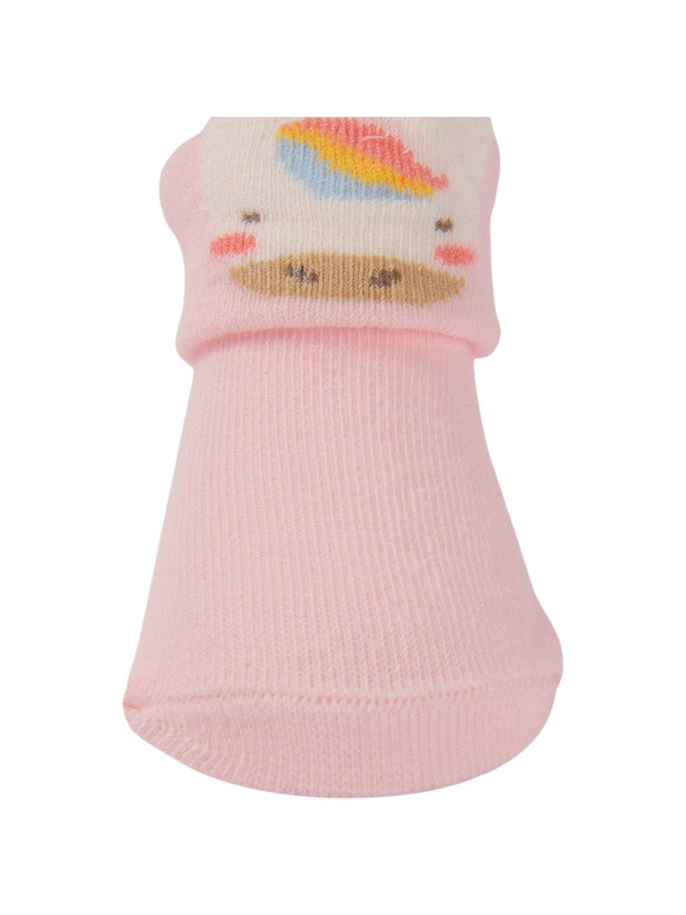 Close-up view of the unicorn design on Pink Unicorn Baby Socks – Soft and Adorable by Yellow Bee