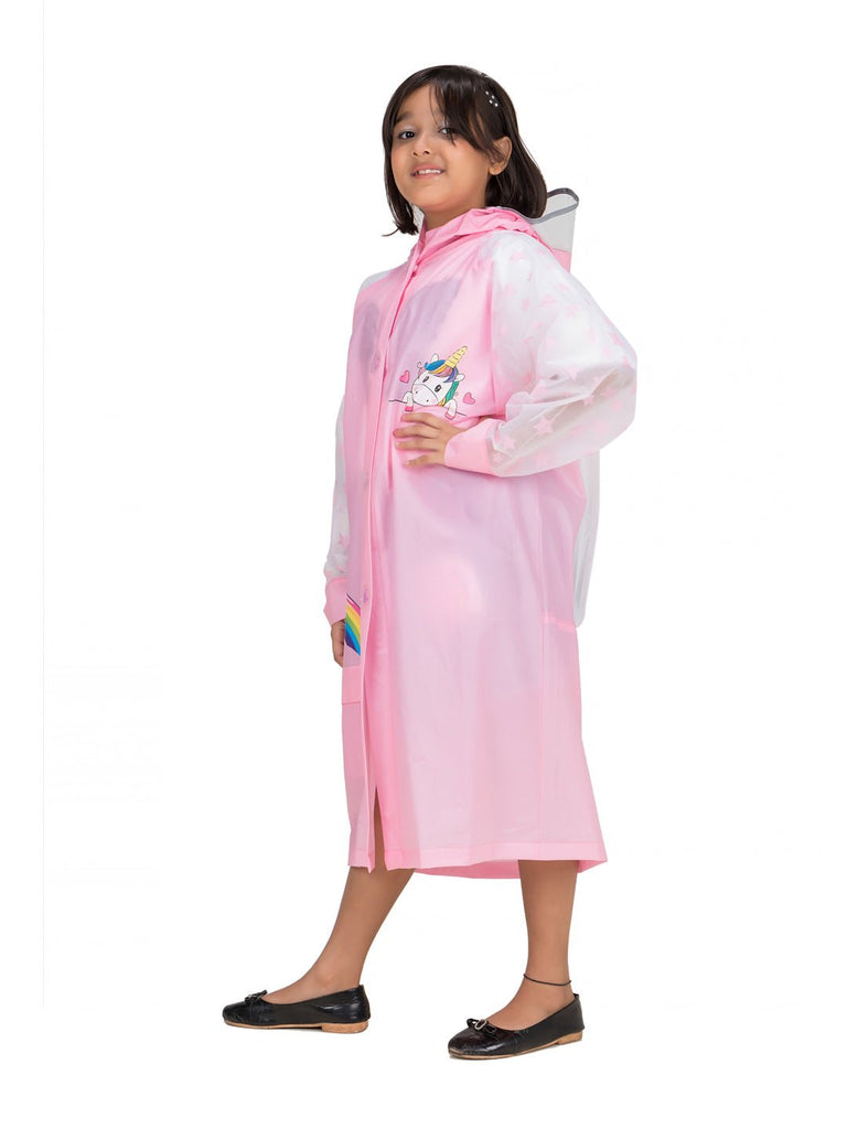 pink-unicorn-raincoat-with-attached-school-bag-space-for-girls Side View