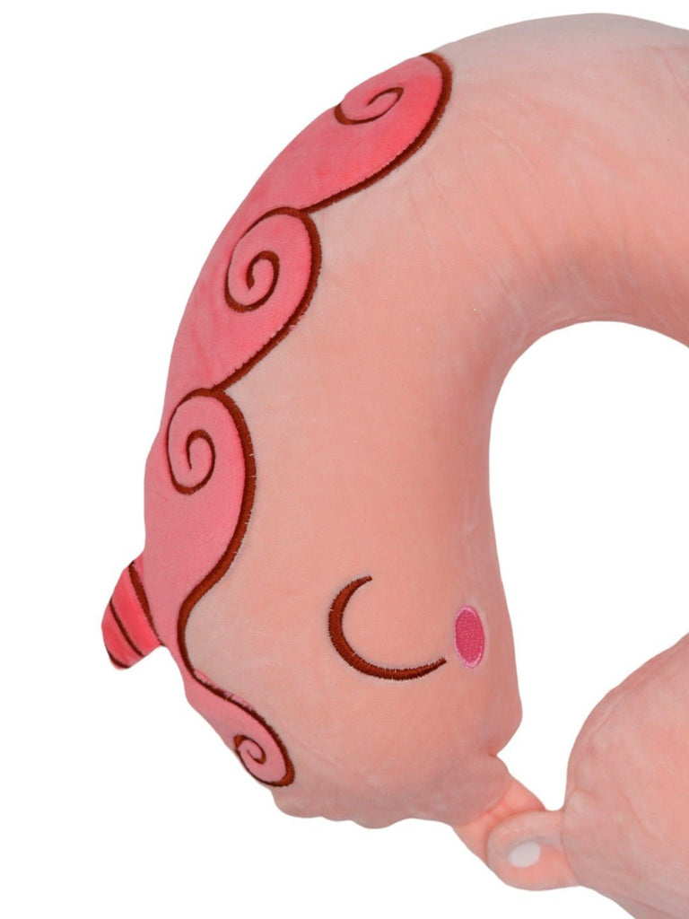 Close-up of the button closure on the Pink Unicorn U-Shaped Travel Neck Pillow for Girls