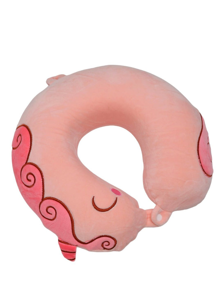 Full view of the Pink Unicorn U-Shaped Travel Neck Pillow for Girls showing the full design