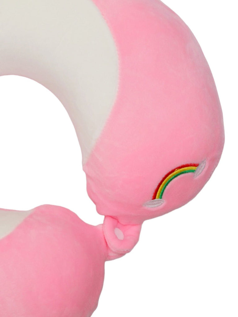 Close-up of the button design on the Pink Unicorn U-Shaped Travel Neck Pillow