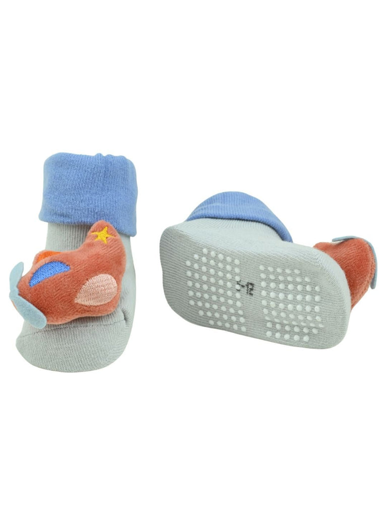 Playful Airplane Design Baby Doll Head Socks for Boys – Red - Front & Back View