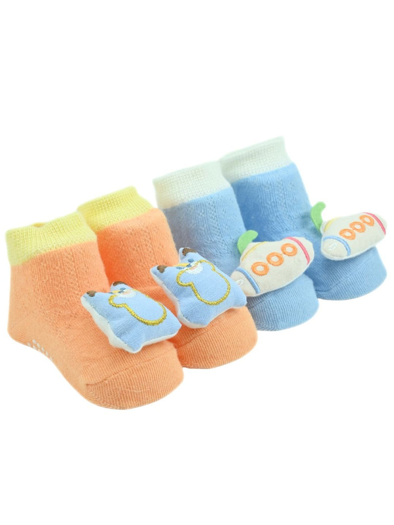 Playful Bear & Submarine Character Baby Doll Head Ankle Socks for Boys - Multi - Angle View