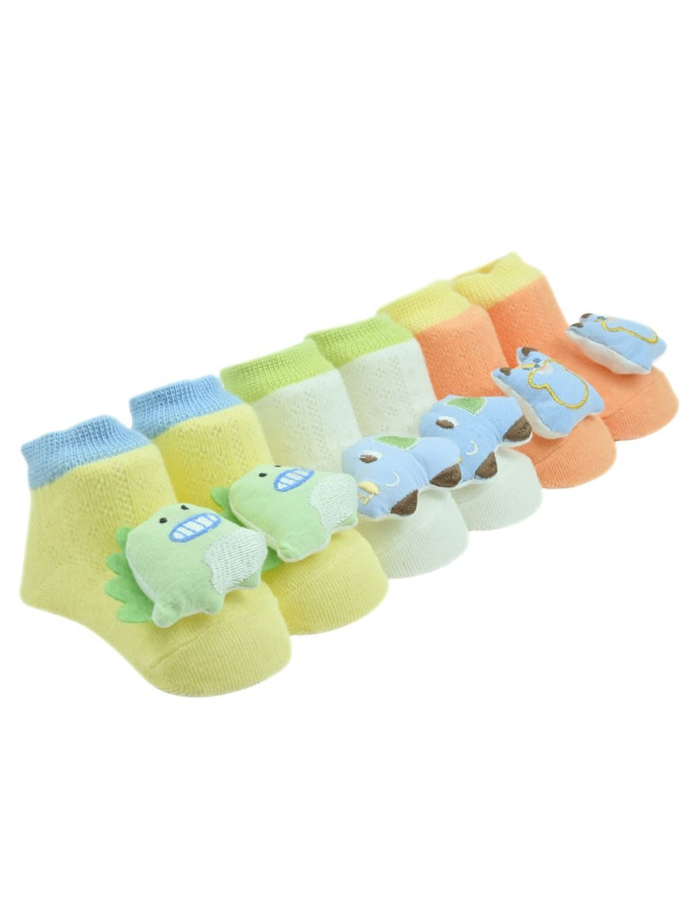 Playful Dino, Car & Bear Character Baby Doll Head Ankle Socks for Boys - Multi - Angle View
