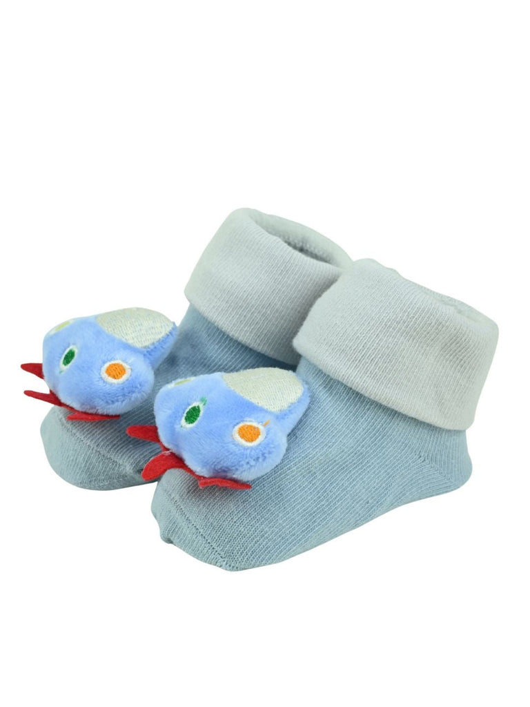 Playful Blue UFO Design Baby Doll Head Socks for Boys - Blue - Angle View