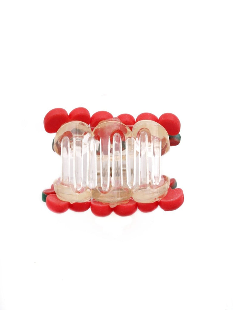 Front view of Playful and Juicy Red Triple Cherry Hair Claw Clip by Yellow Bee