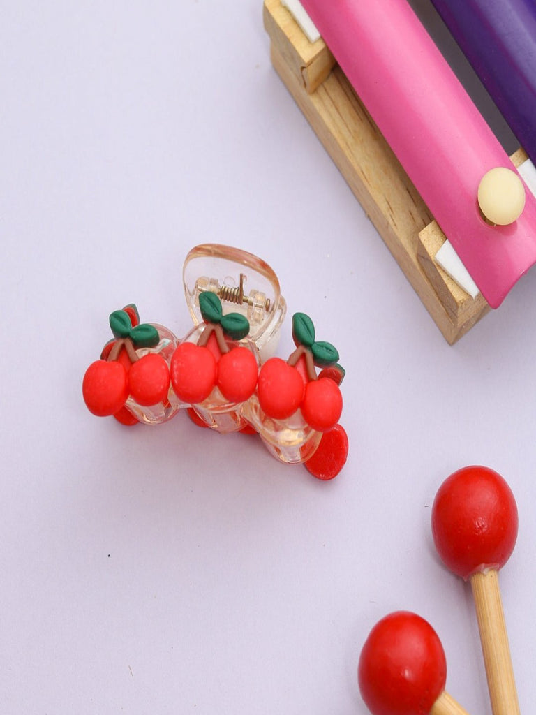 Creative view of Playful and Juicy Red Triple Cherry Hair Claw Clip by Yellow Bee