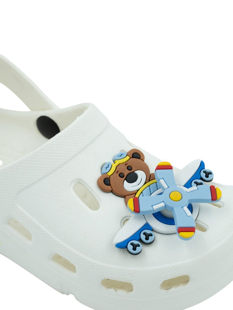 PlayfulandStylishPilotBear_AirplaneCharmClogsforBoys-White-CloseUpView-1