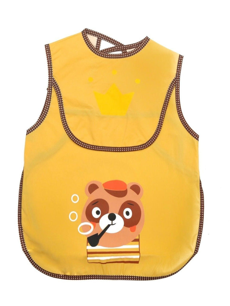 Front view of Yellow Bee Bear Print Bib with crown details for kids.