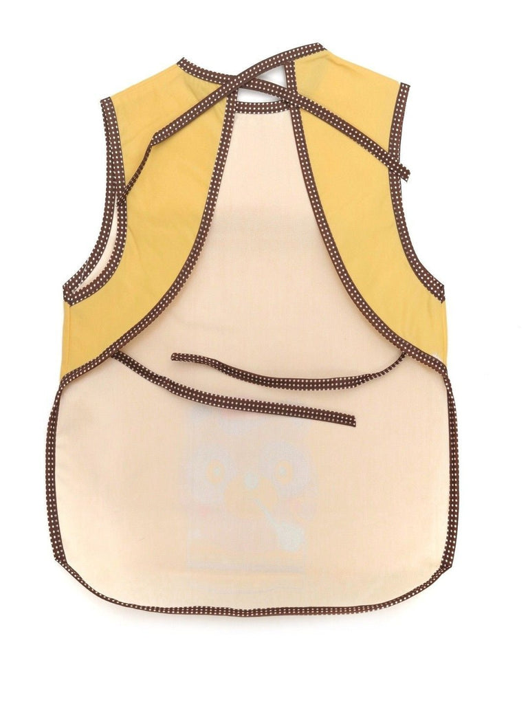Back view of Yellow Bee Bear Print Bib showing tie closure.