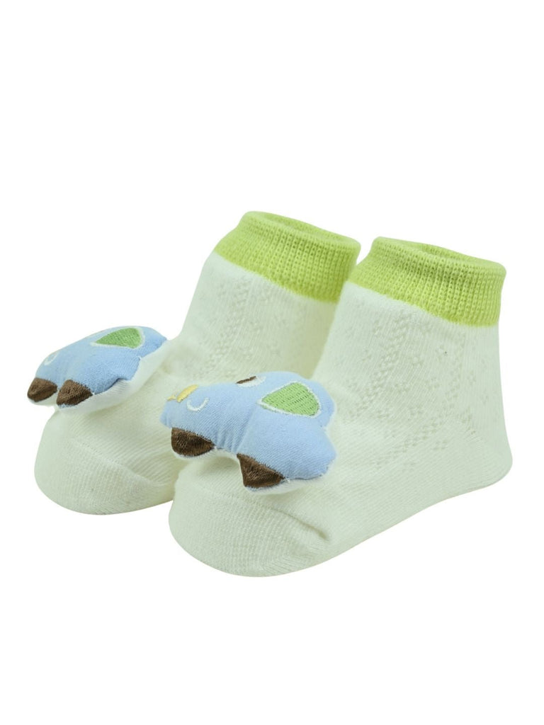  Playful Blue Car Design Baby Doll Head Ankle Socks for Boys - White - Angle View