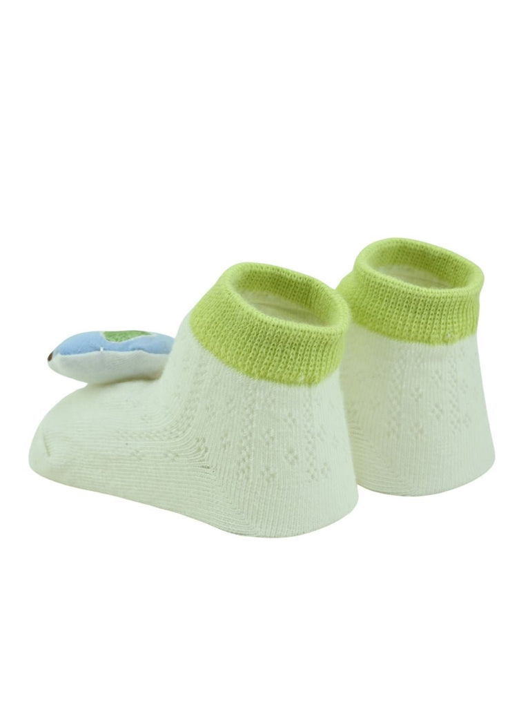  Playful Blue Car Design Baby Doll Head Ankle Socks for Boys - White - Back View