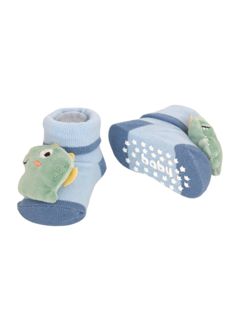 Playful Dinosaur Baby Socks - Ocean Blue Charm-Front & View