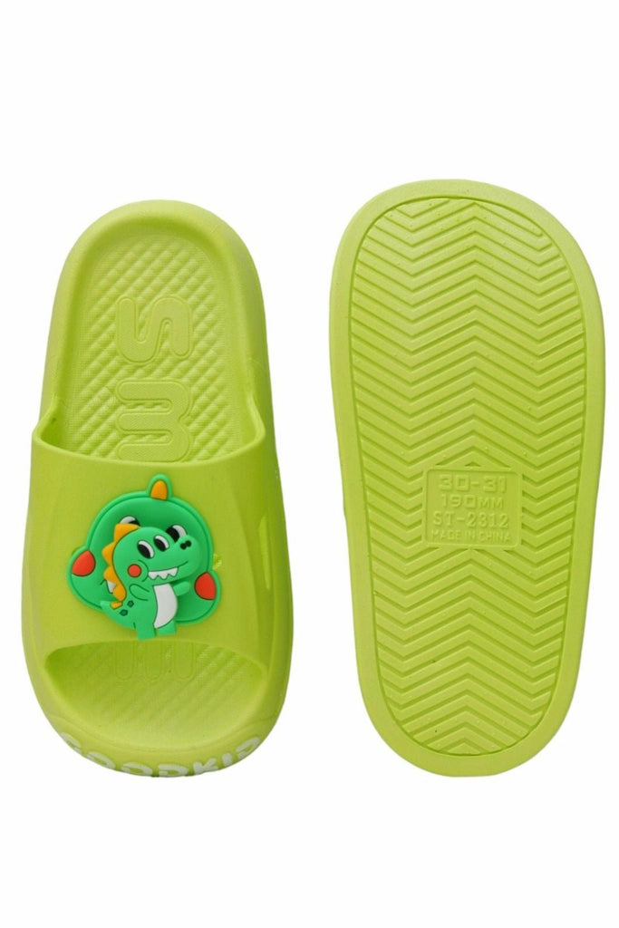 Top and bottom view of Playful Dinosaur Slip-On Sliders for Boys