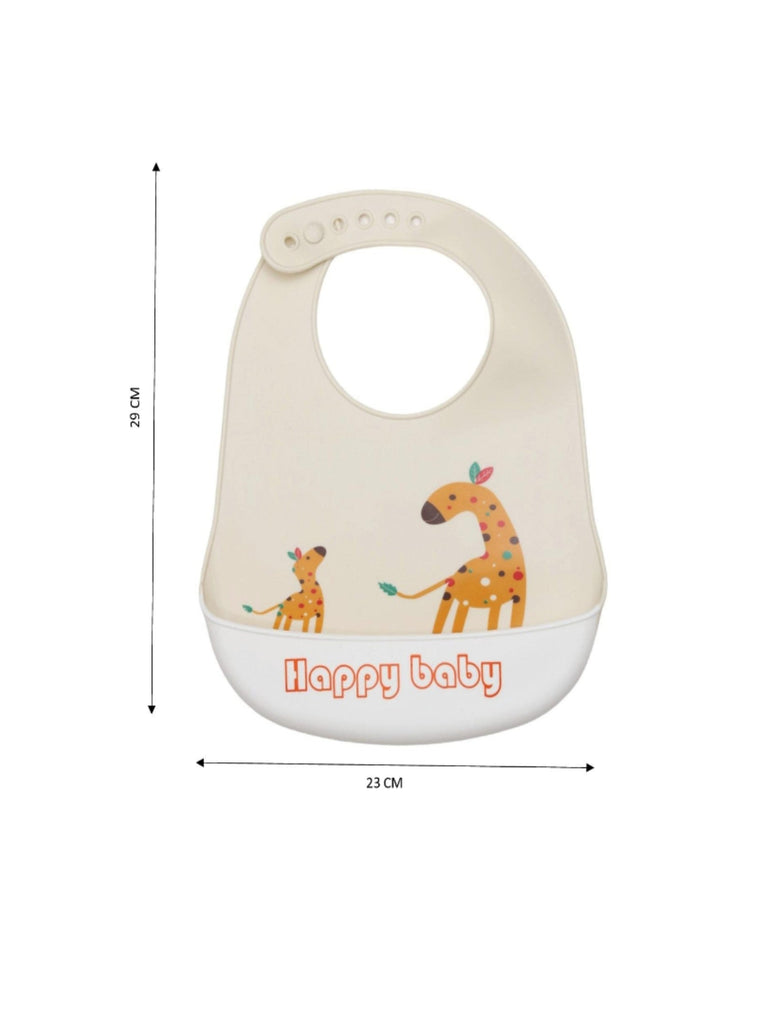 Size dimensions of the Playful Giraffes Silicone Baby Bib for Boys by Yellow Bee