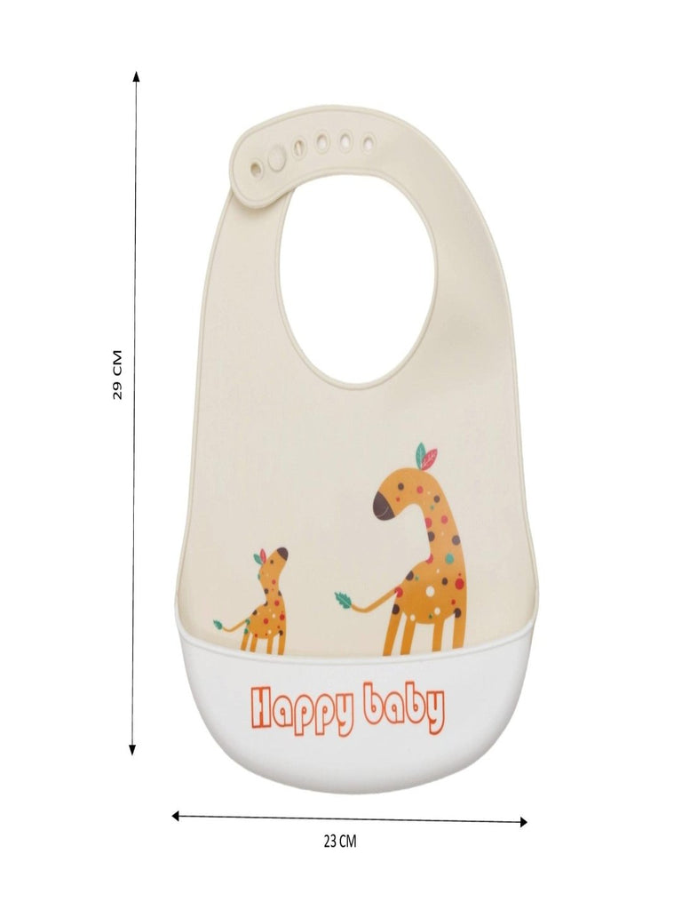 Size dimensions of the Playful Giraffes Silicone Baby Bib for Boys by Yellow Bee