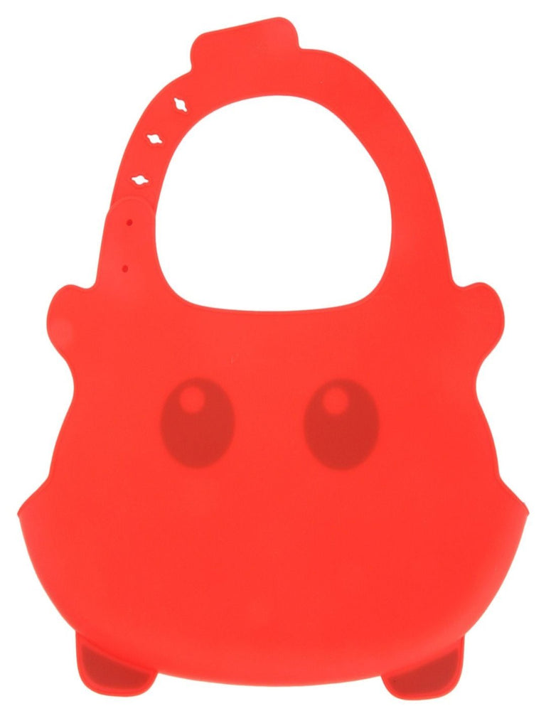 Back view of Yellow Bee Easy Clean Silicone Bib with Crumb Collector, Red