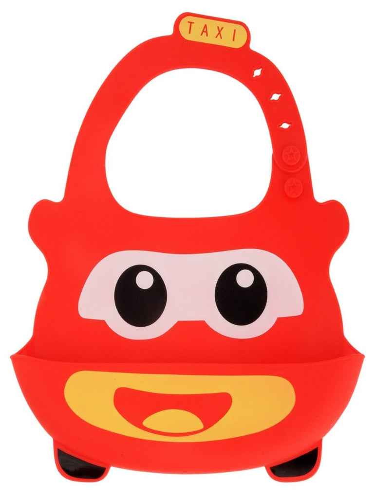 Yellow Bee Easy Clean Silicone Bib with Crumb Collector, Red - Front View