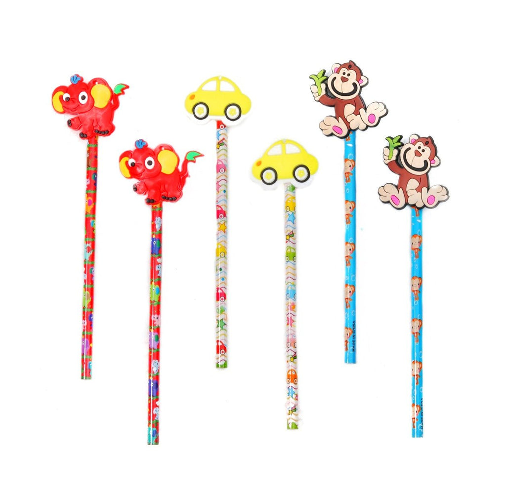 Front View of Yellow Bee Pencils with Multi-Color Motifs for Kids