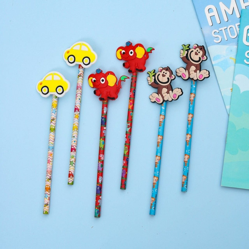 Display of Yellow Bee Kids' Pencils with Colorful Motifs