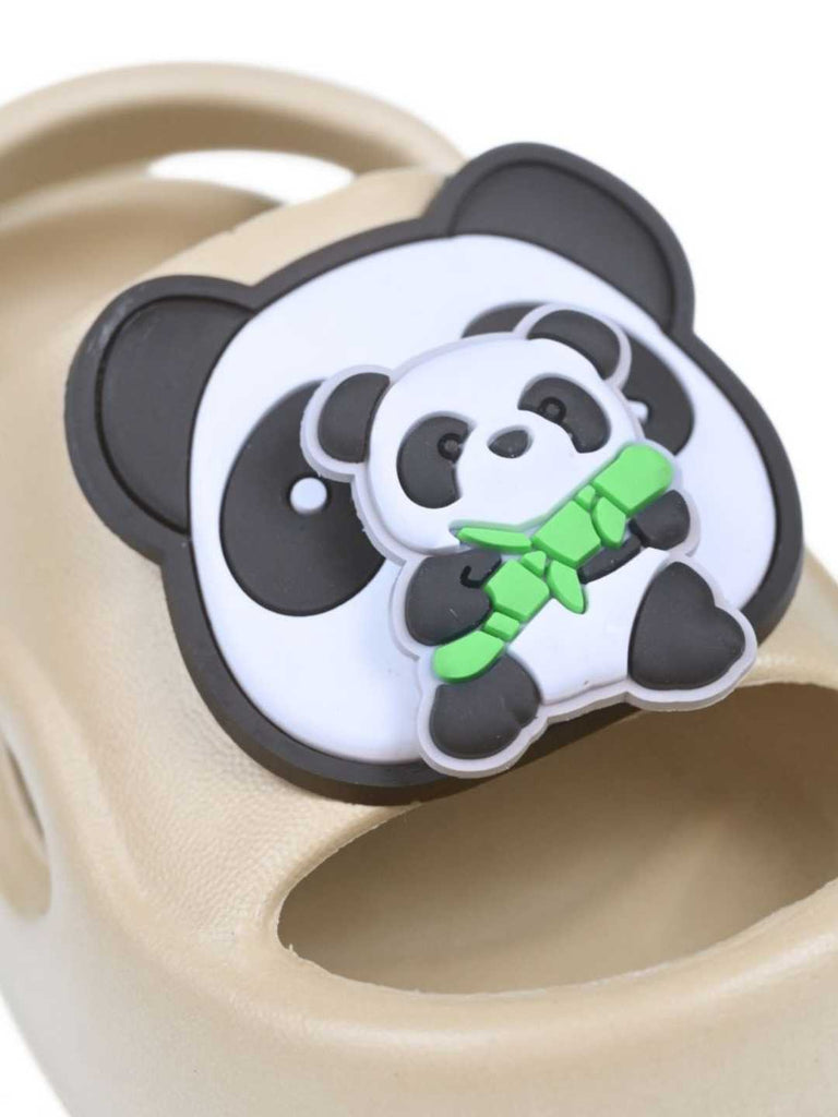 Playful Panda & Bamboo Rotating Charms Sandals for Boys – Beige Close Up View