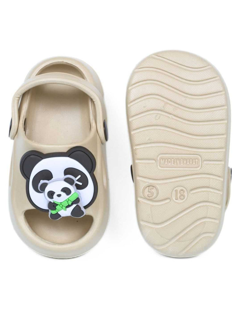 Playful Panda & Bamboo Rotating Charms Sandals for Boys – Beige Front & Back View