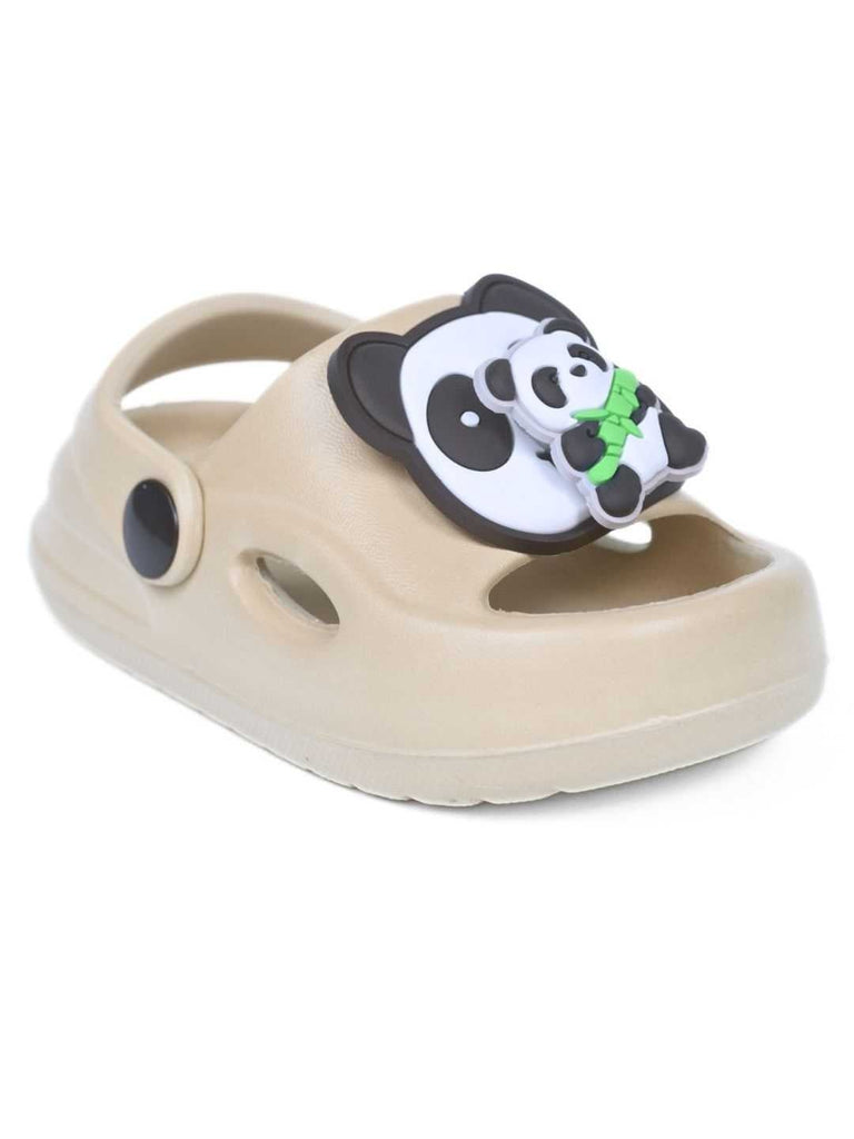 Playful Panda & Bamboo Rotating Charms Sandals for Boys – Beige Angle View