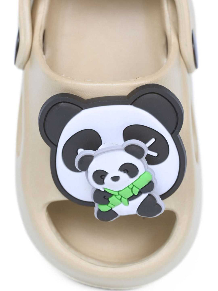 Playful Panda & Bamboo Rotating Charms Sandals for Boys – Beige Front View
