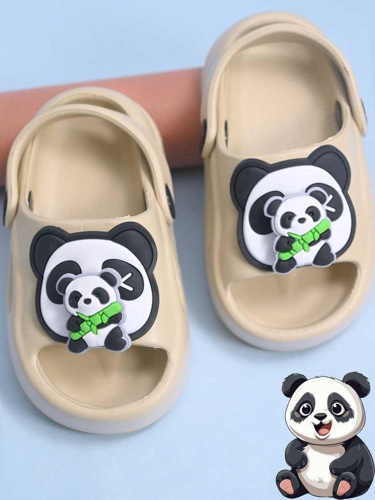 Playful Panda & Bamboo Rotating Charms Sandals for Boys – Beige Creative View