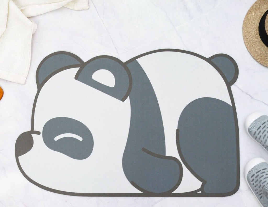 A charming front view of the Yellow Bee Panda Door Mat, ideal for welcoming guests